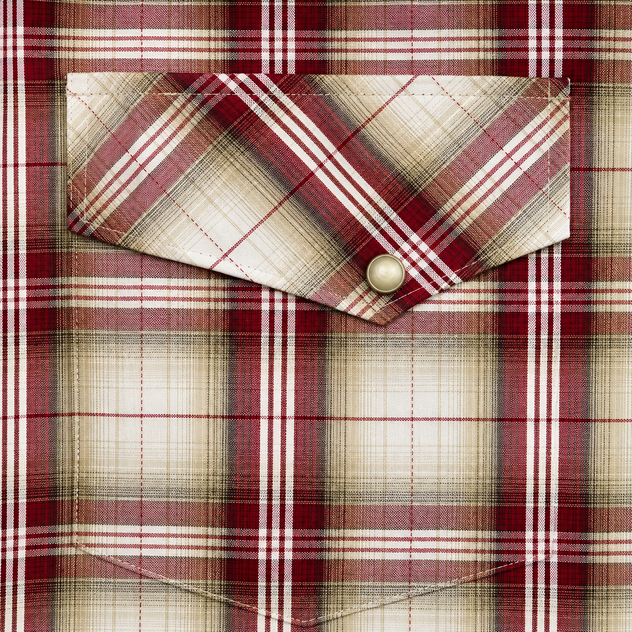 Cowboy Legend Men's Cream & Burgundy Plaid Pearl Snap Western Shirt