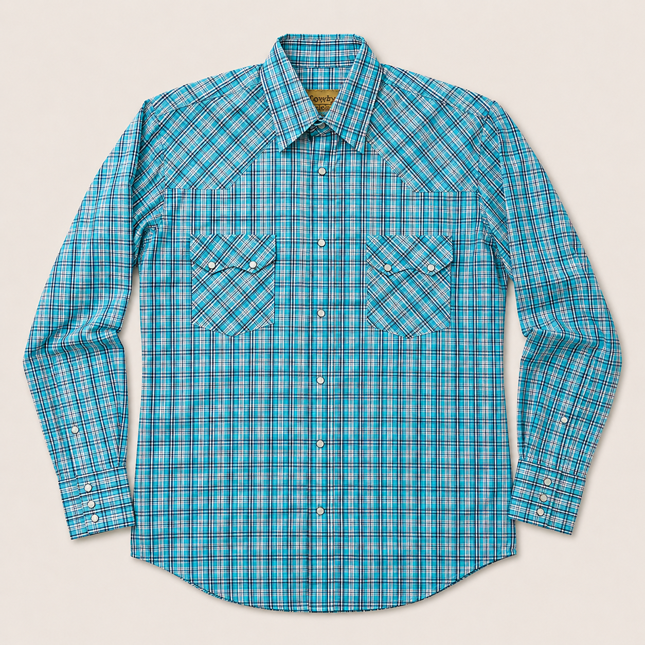 Men's Turquoise Plaid Long Sleeve Western Snap Shirt
