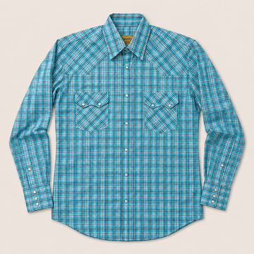 Men's Turquoise Plaid Long Sleeve Western Snap Shirt