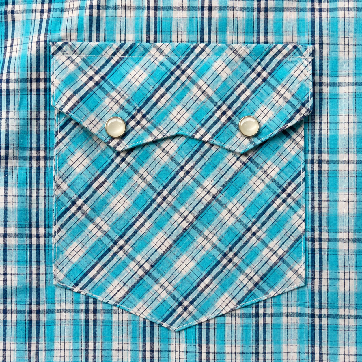 Men's Turquoise Plaid Long Sleeve Western Snap Shirt