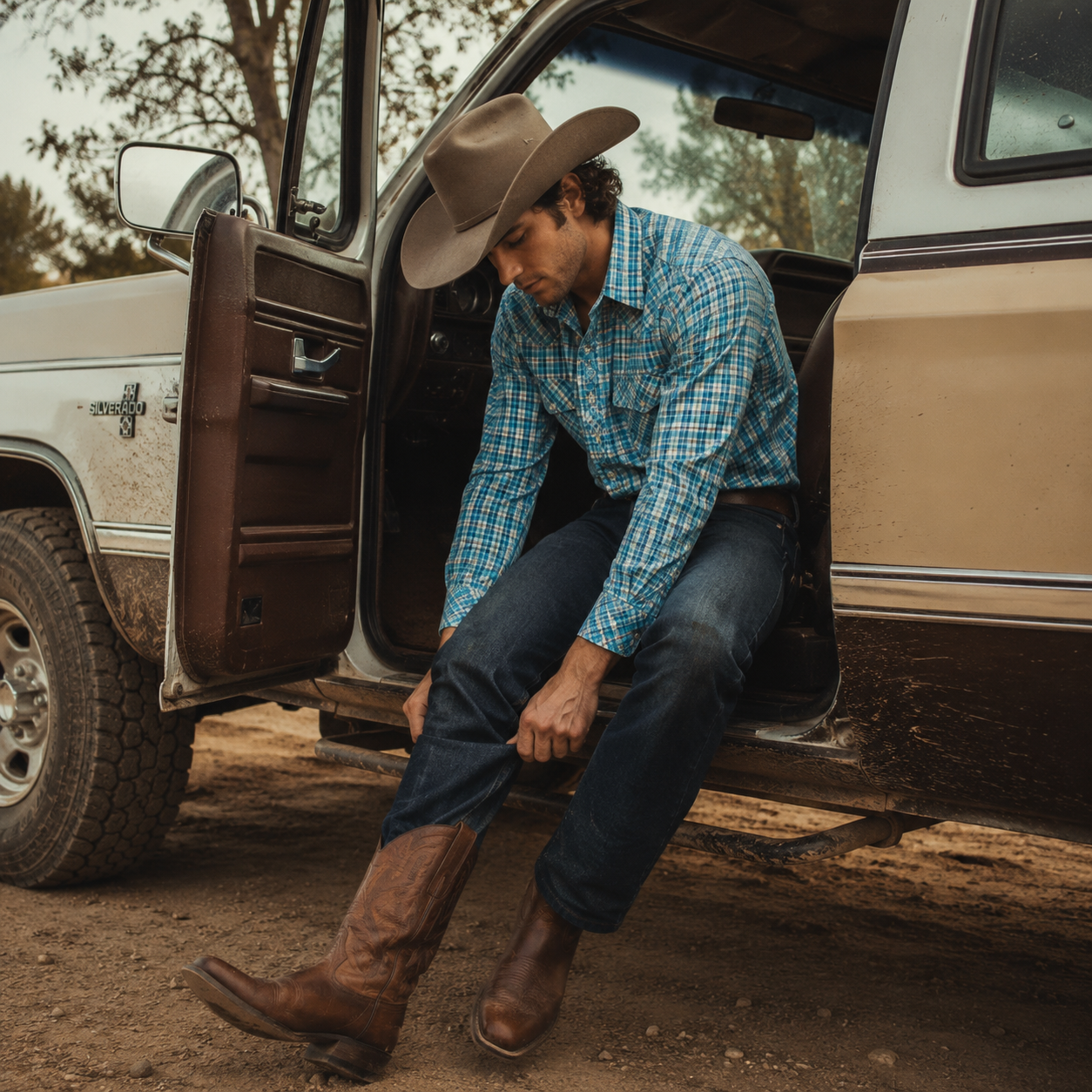 Men's Turquoise Plaid Long Sleeve Western Snap Shirt