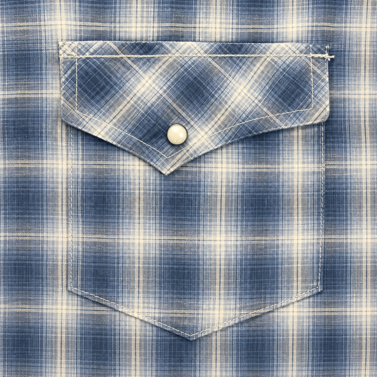 Cowboy Legend Men's Denim Blue Plaid Pearl Snap Western Shirt