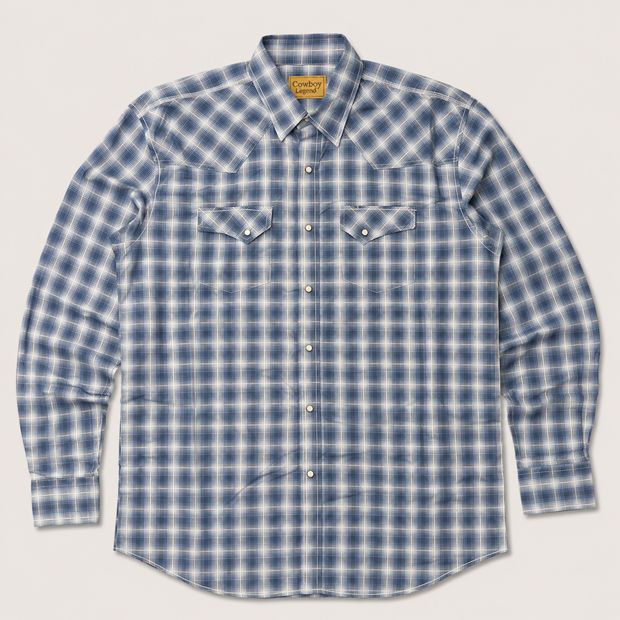 Cowboy Legend Men's Denim Blue Plaid Pearl Snap Western Shirt