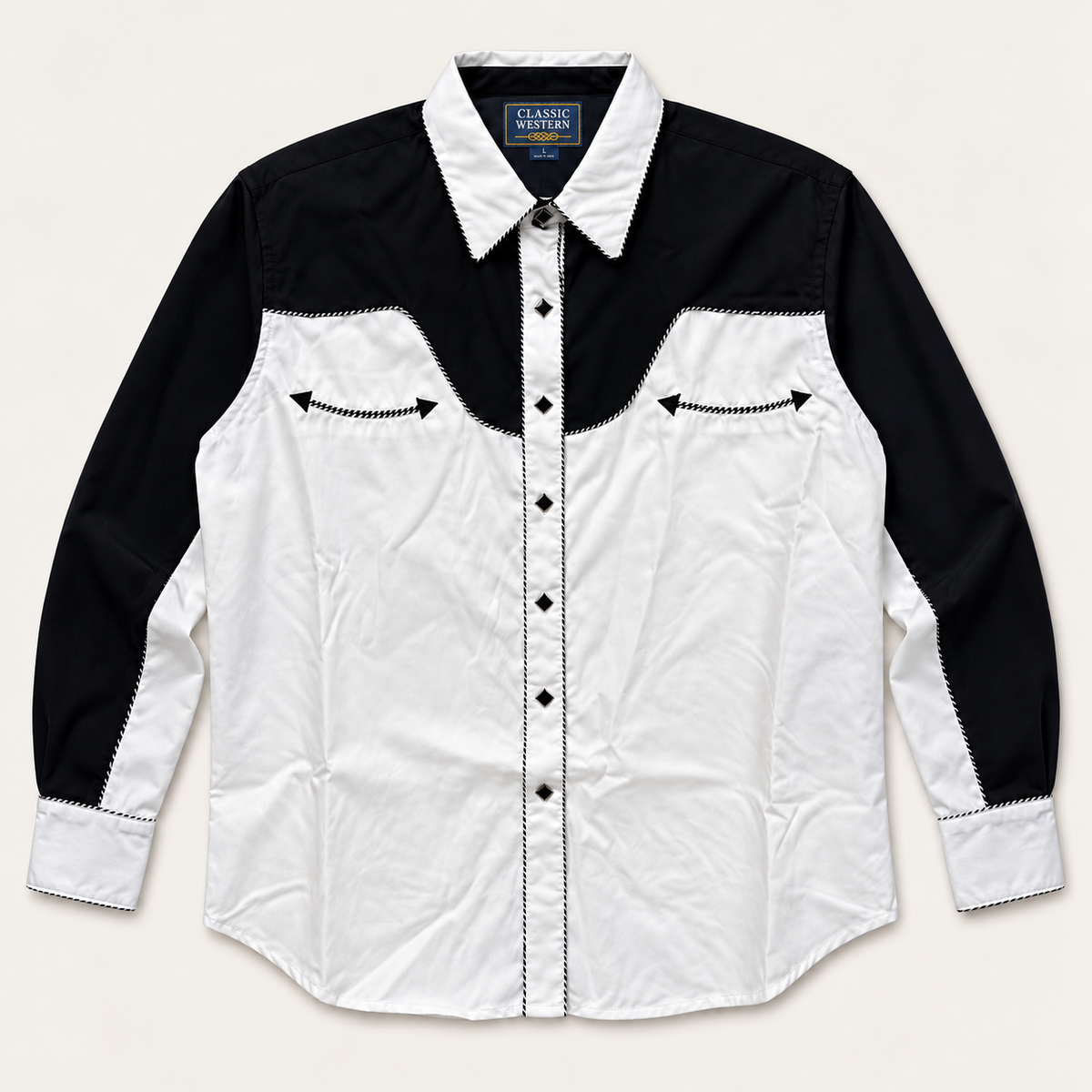 Men’s Classic Black & White Retro Western Snap Shirt