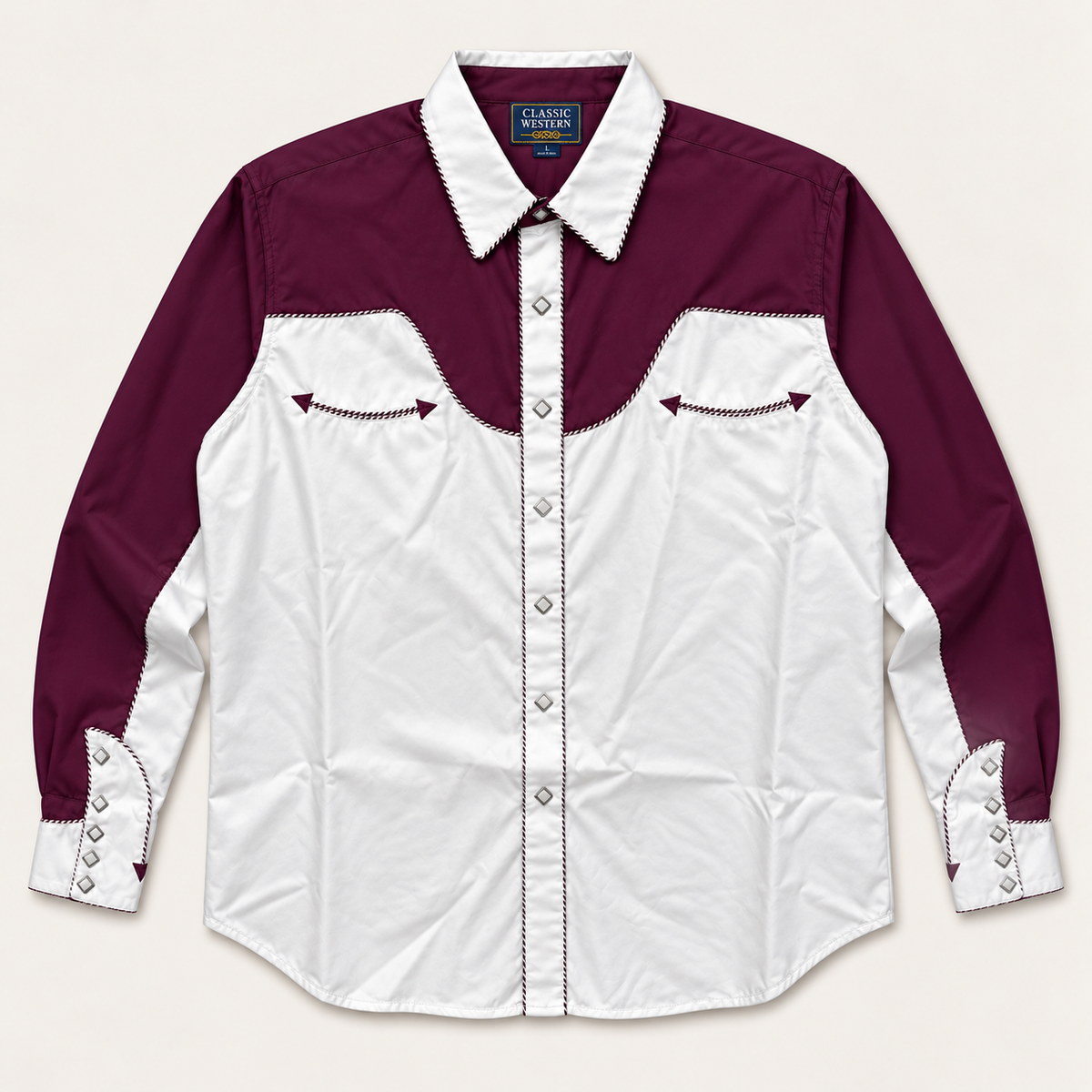 Men’s Classic Eggplant & White Retro Western Snap Shirt