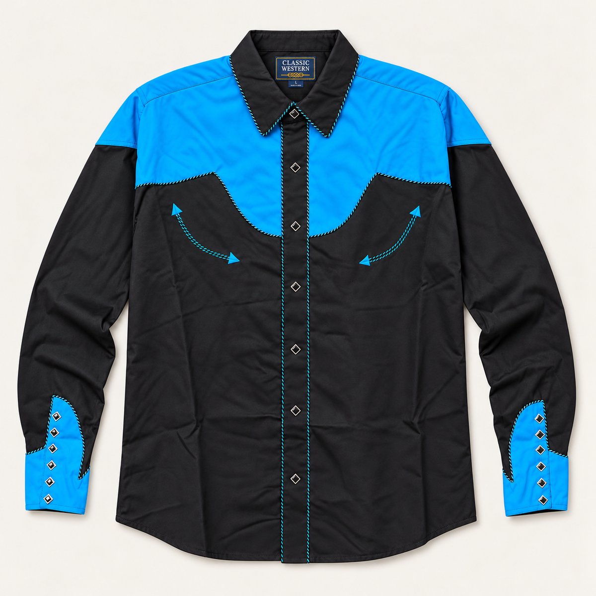 Men’s Classic Black & Blue Retro Western Snap Shirt