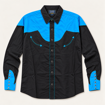 Men’s Classic Black & Blue Retro Western Snap Shirt