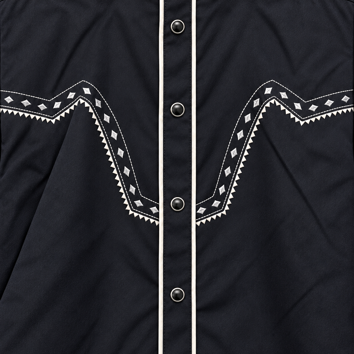 Men’s Classic Black Geometric Embroidered Western Snap Shirt