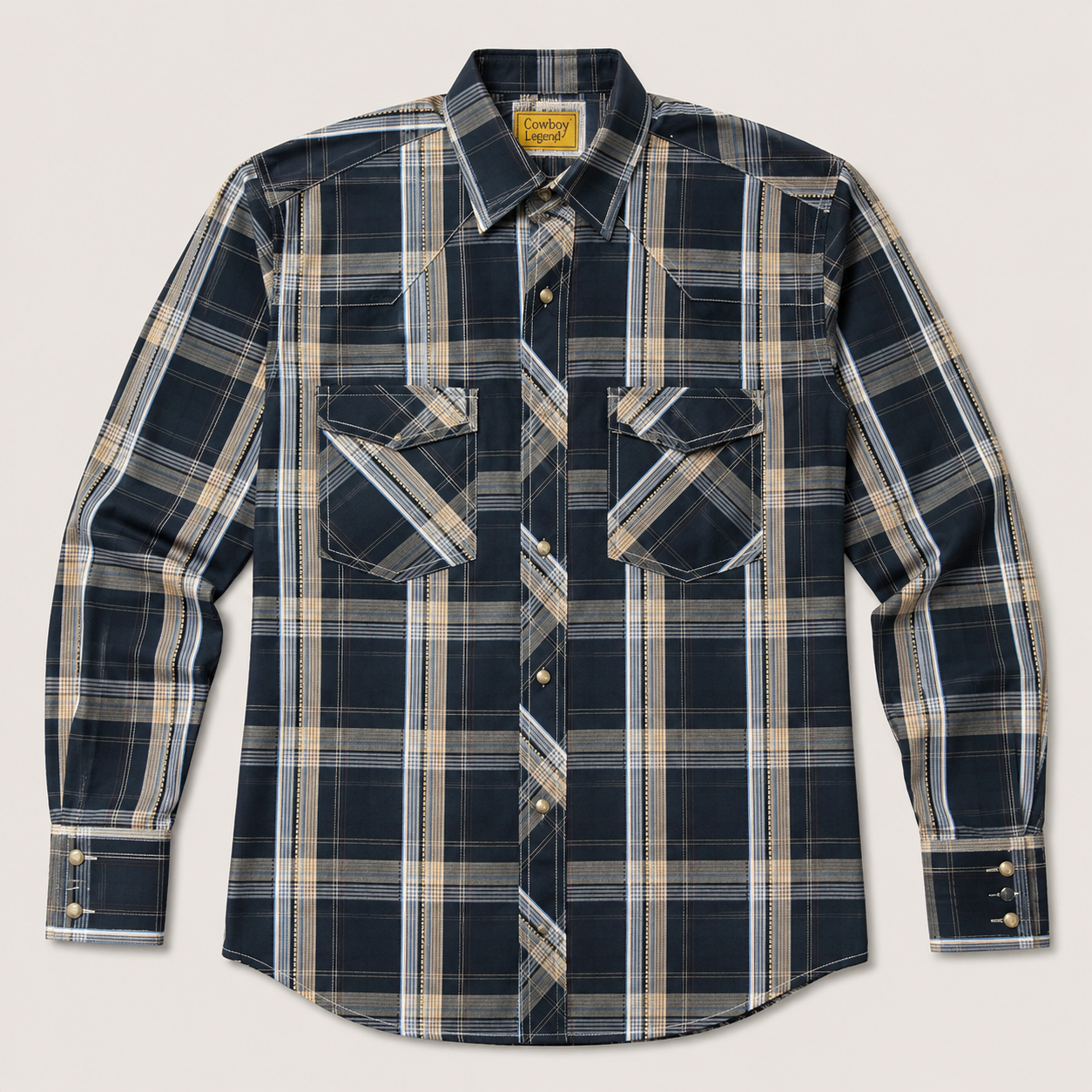 Men's Navy Plaid Long Sleeve Western Snap Shirt