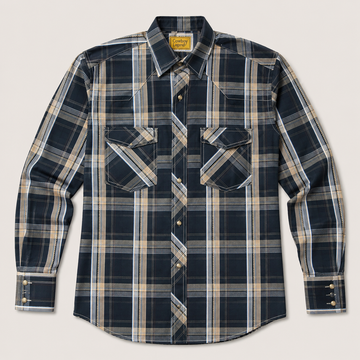 Men's Navy Plaid Long Sleeve Western Snap Shirt