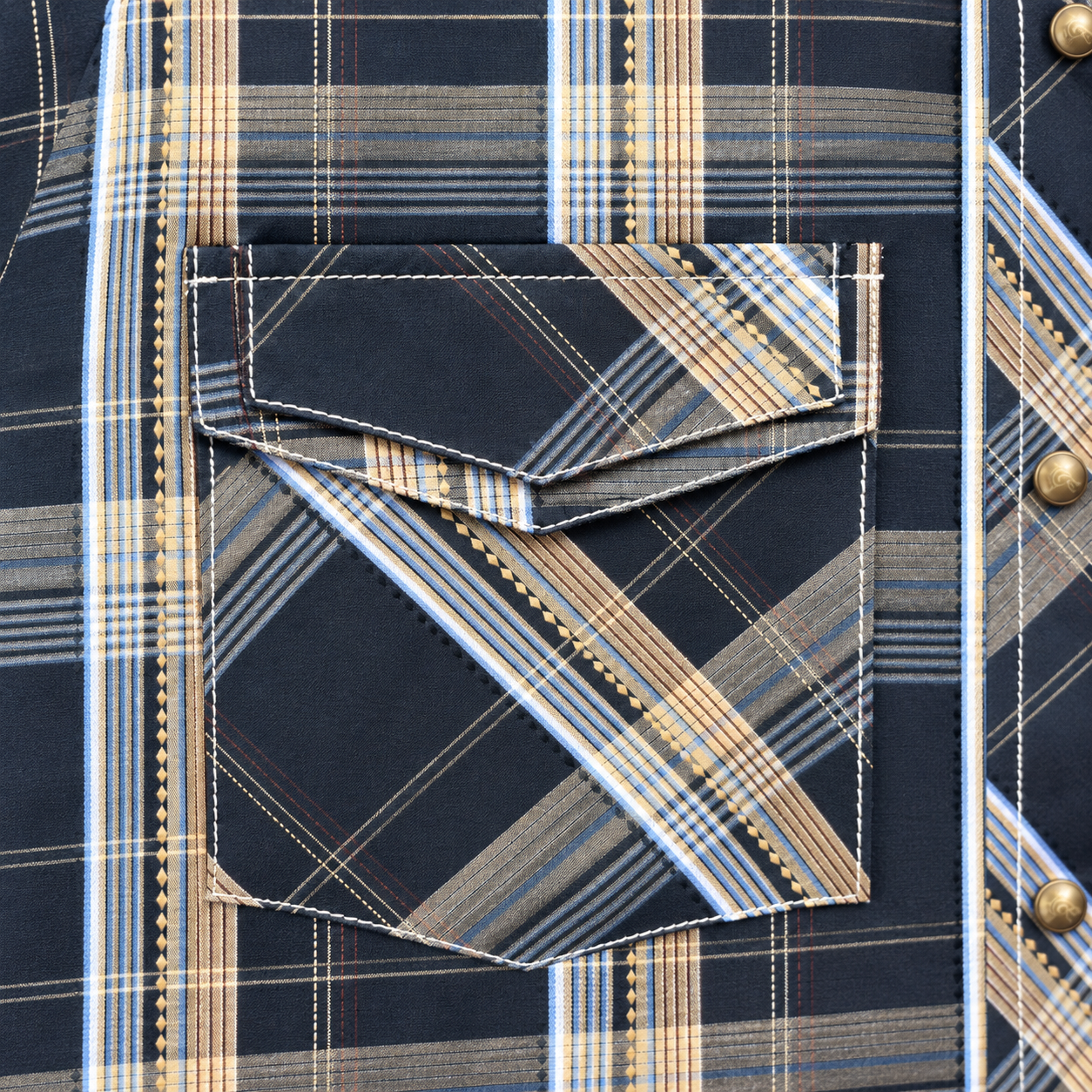 Men's Navy Plaid Long Sleeve Western Snap Shirt