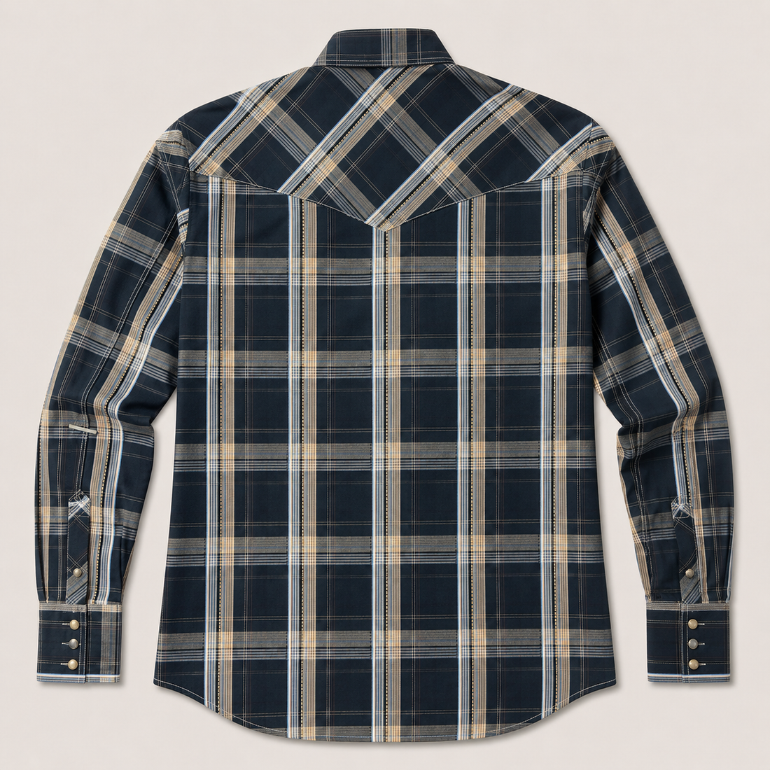 Men's Navy Plaid Long Sleeve Western Snap Shirt