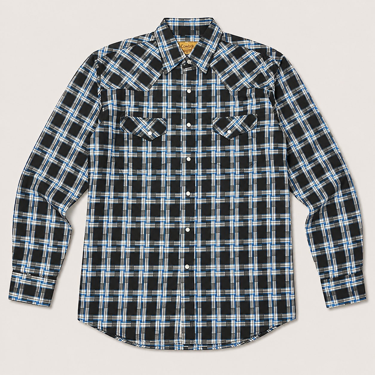 Cowboy Legend Men's Black & Electric Blue Plaid Western Shirt