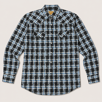 Cowboy Legend Men's Black & Electric Blue Plaid Western Shirt