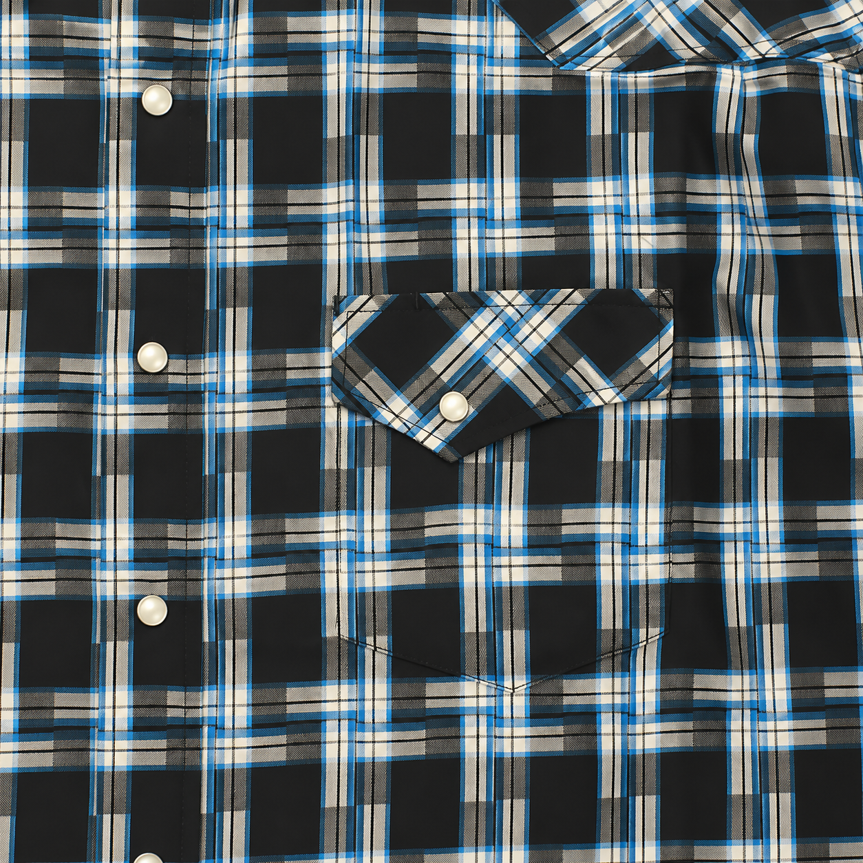Cowboy Legend Men's Black & Electric Blue Plaid Western Shirt