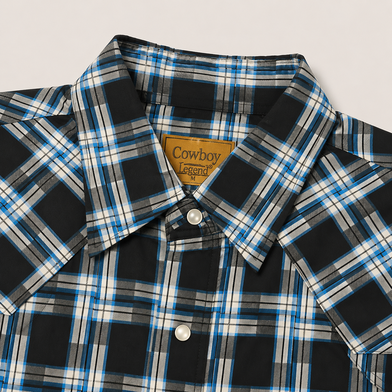 Cowboy Legend Men's Black & Electric Blue Plaid Western Shirt