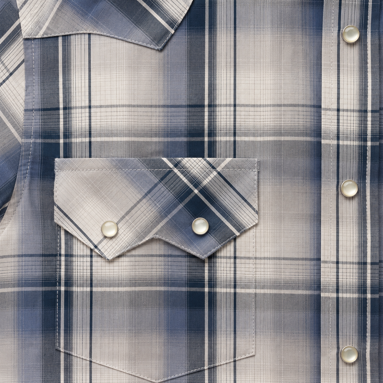Men's Blue & Grey Plaid Long Sleeve Western Snap Shirt