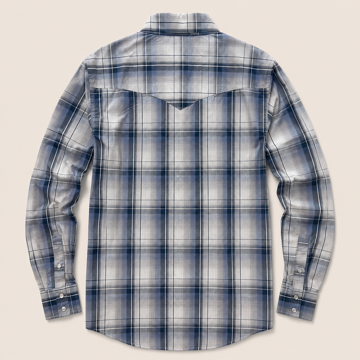 Men's Blue & Grey Plaid Long Sleeve Western Snap Shirt