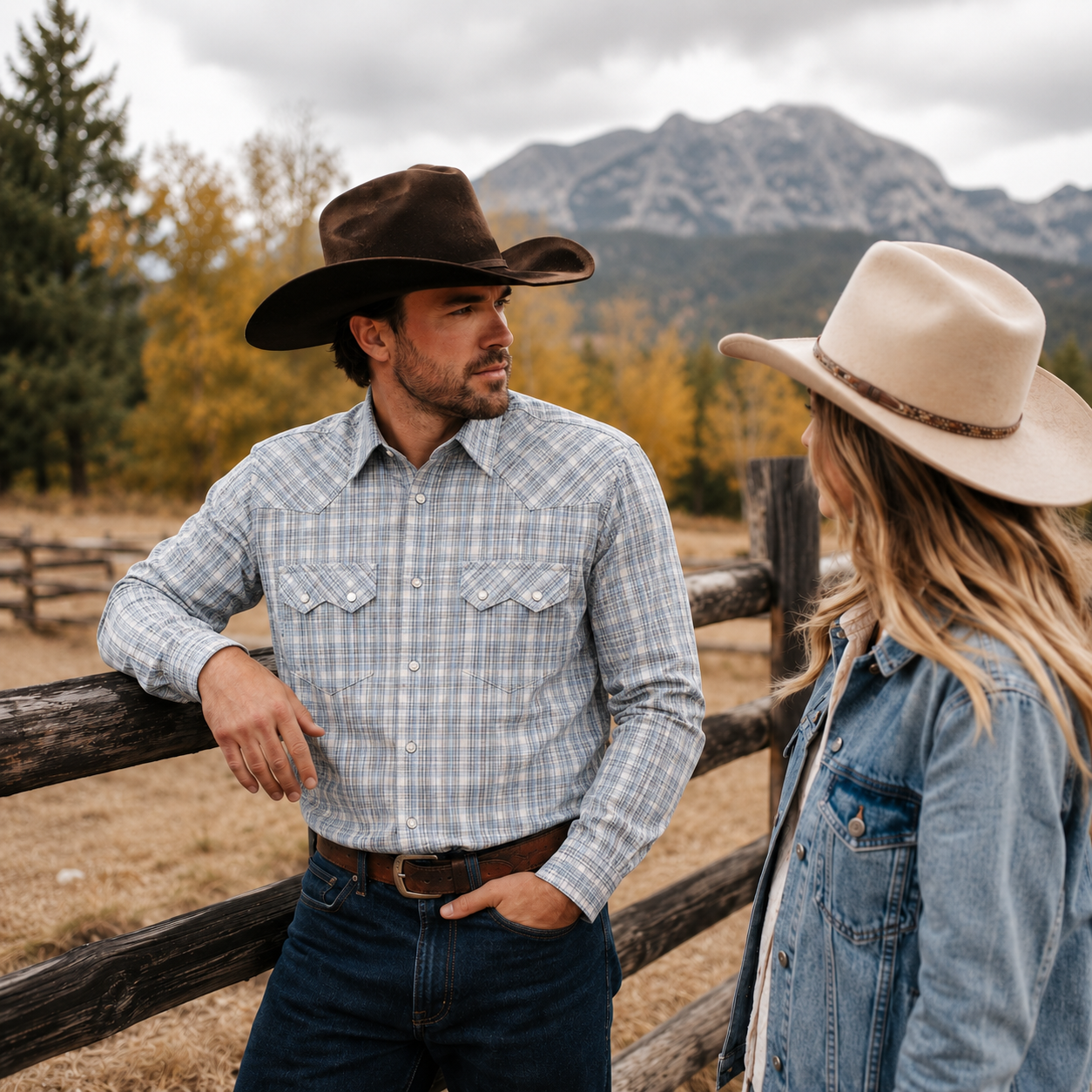 Cowboy Legend Men's Light Grey Plaid Pearl Snap Western Shirt