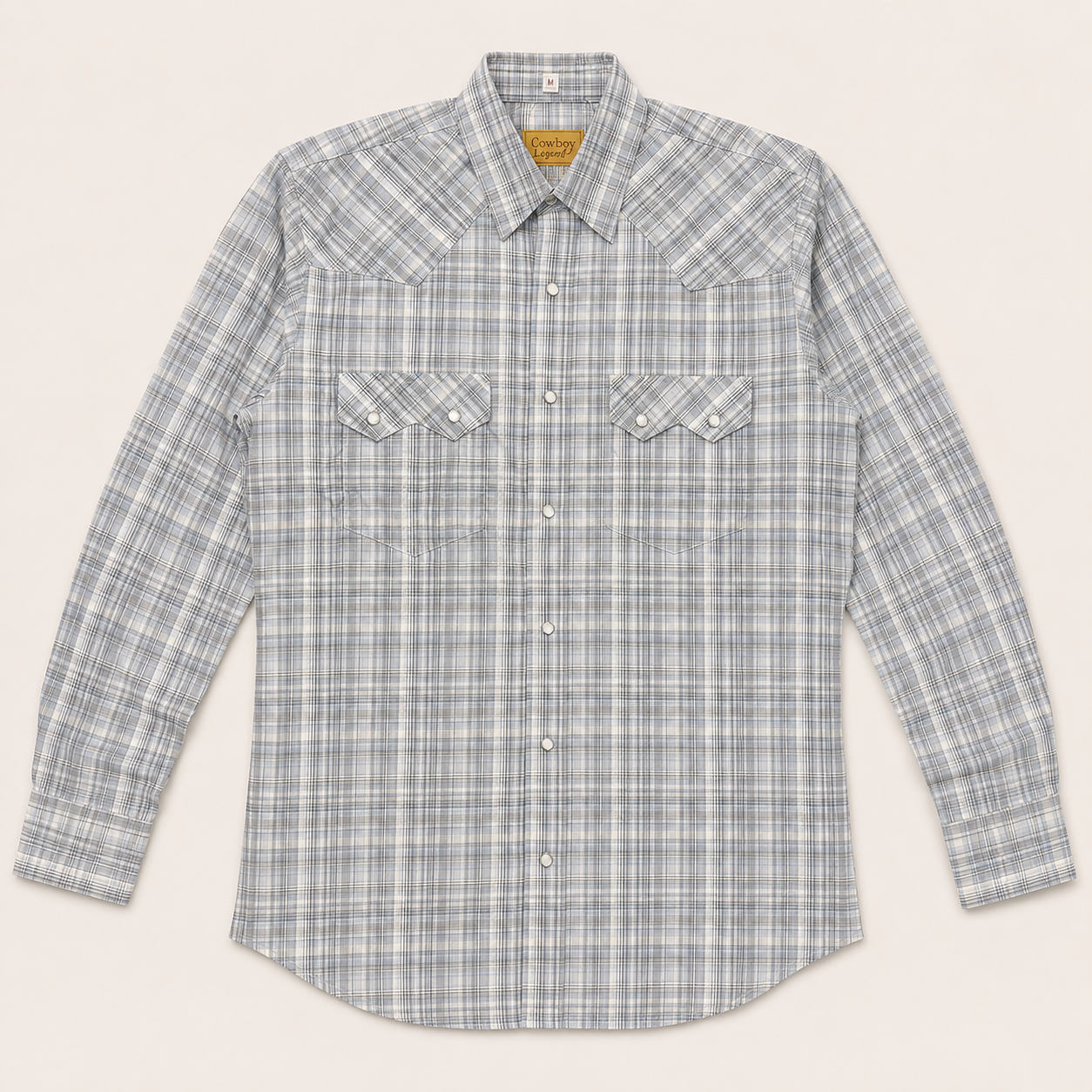 Cowboy Legend Men's Light Grey Plaid Pearl Snap Western Shirt