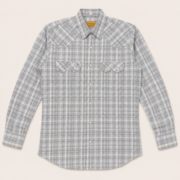 Cowboy Legend Men's Light Grey Plaid Pearl Snap Western Shirt