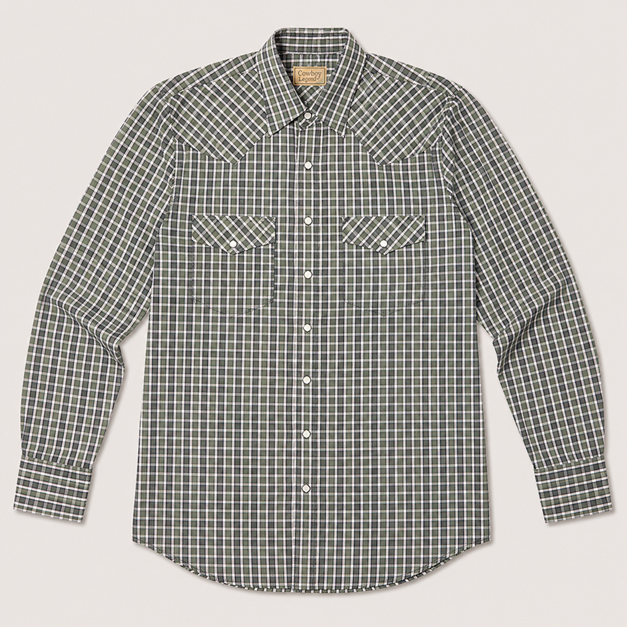 Cowboy Legend Men's Green Plaid Pearl Snap Western Shirt