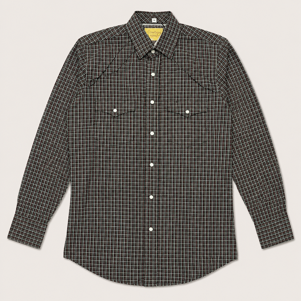 Cowboy Legend Men's Black Micro Plaid Pearl Snap Western Shirt