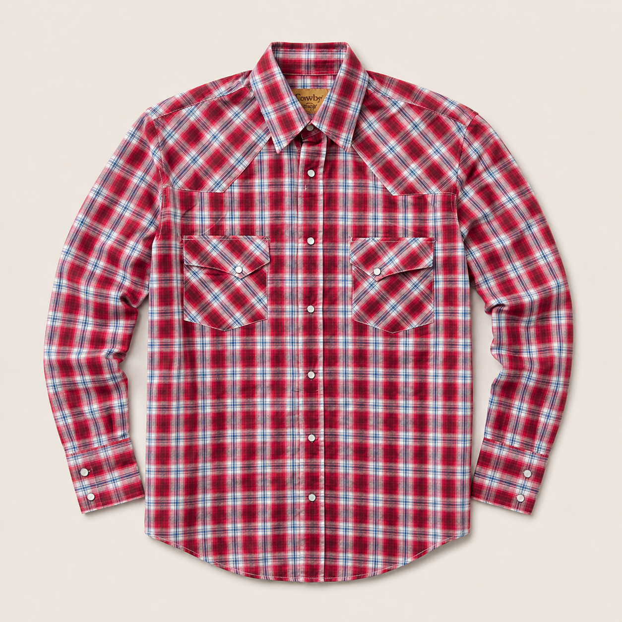 Men's Red Plaid Long Sleeve Western Snap Shirt