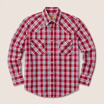 Men's Red Plaid Long Sleeve Western Snap Shirt