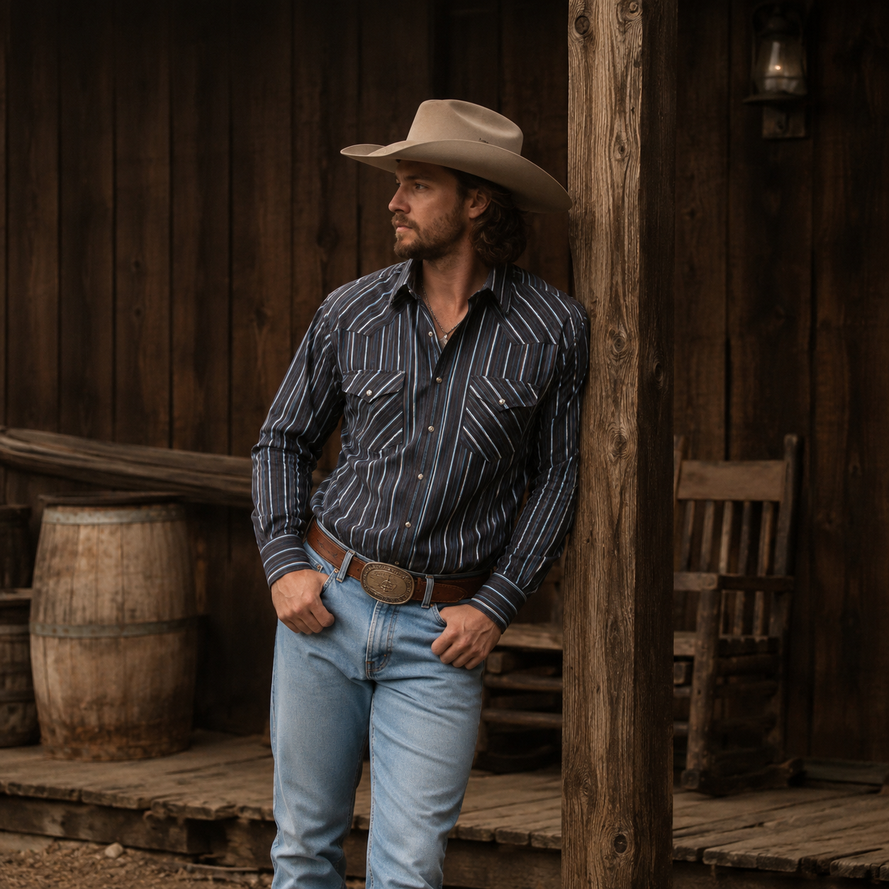 Men's Black & Blue Stripe Long Sleeve Western Snap Shirt