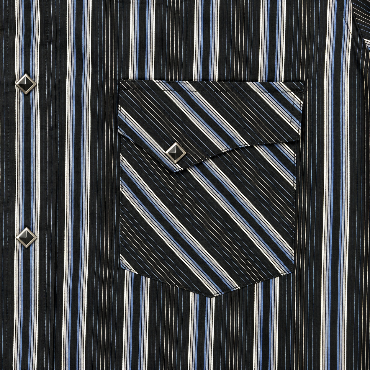Men's Black & Blue Stripe Long Sleeve Western Snap Shirt