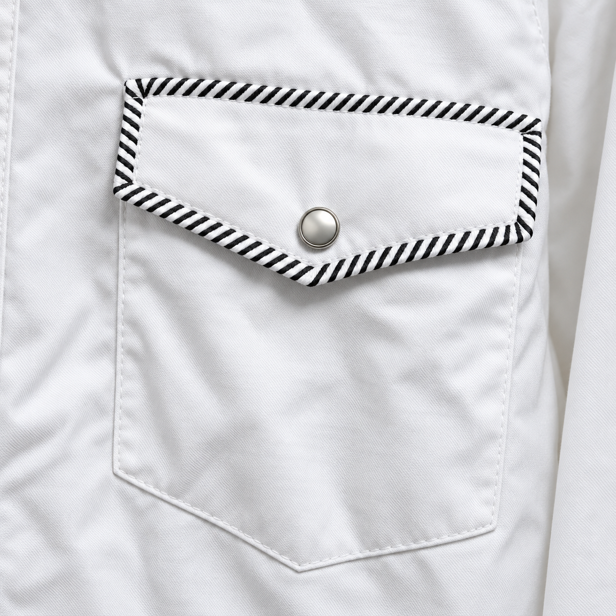 Men’s Classic White Western Snap Shirt with Black & White Piping