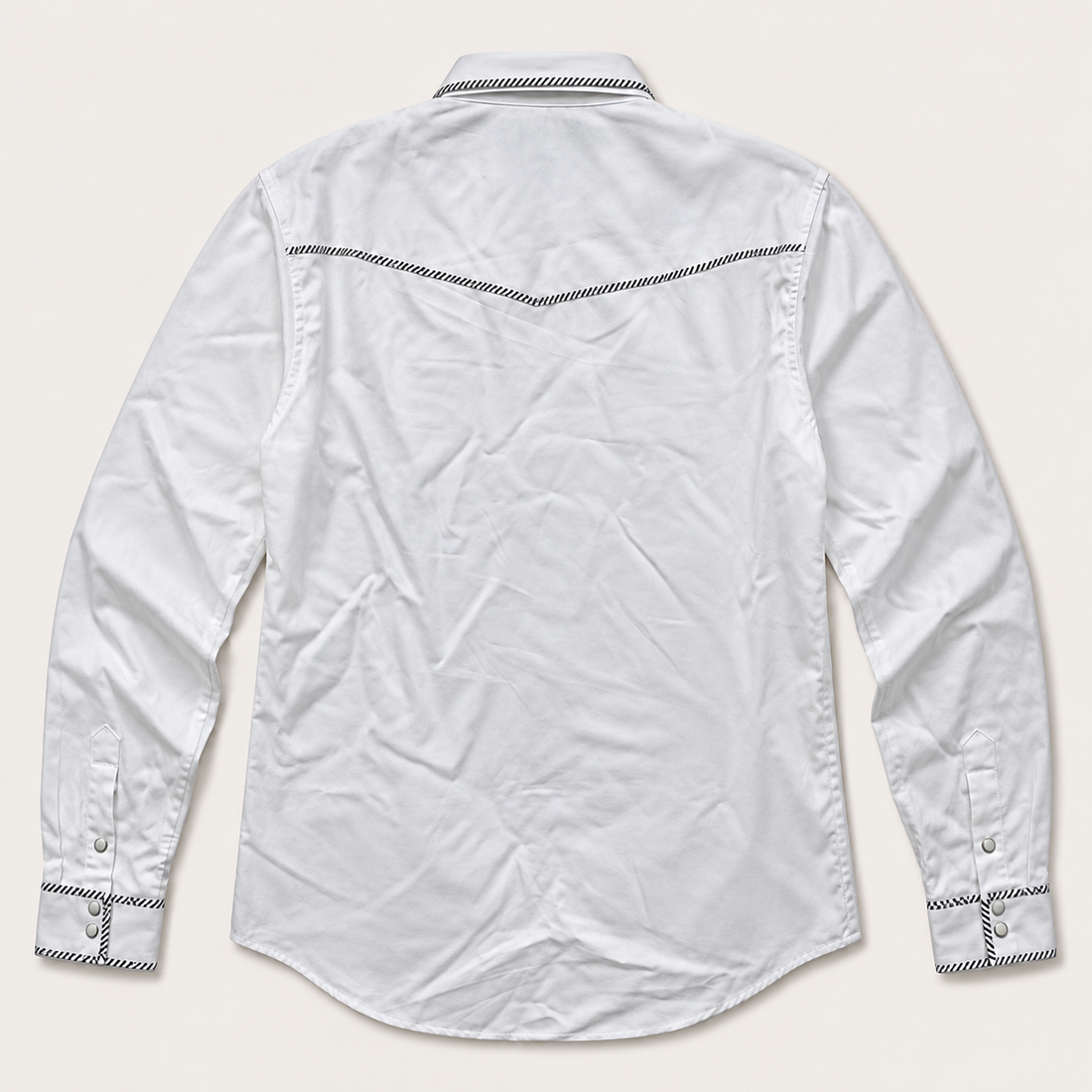 Men’s Classic White Western Snap Shirt with Black & White Piping