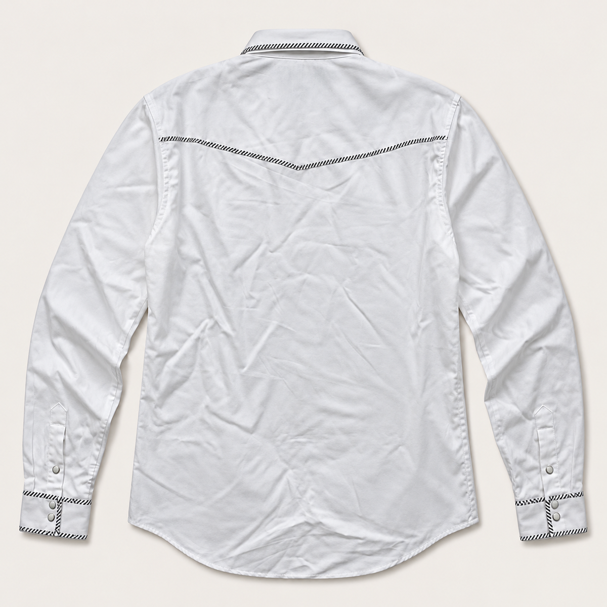 Men’s Classic White Western Snap Shirt with Black & White Piping