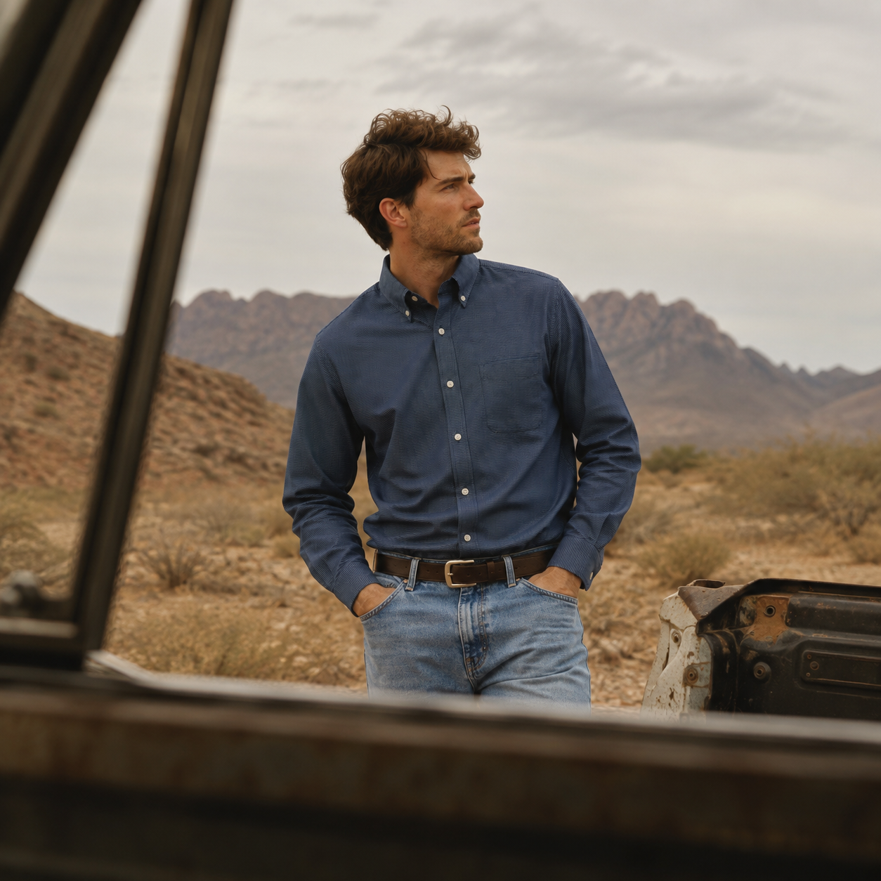 Men's Navy Micro Stripe Long Sleeve Button-Down Shirt