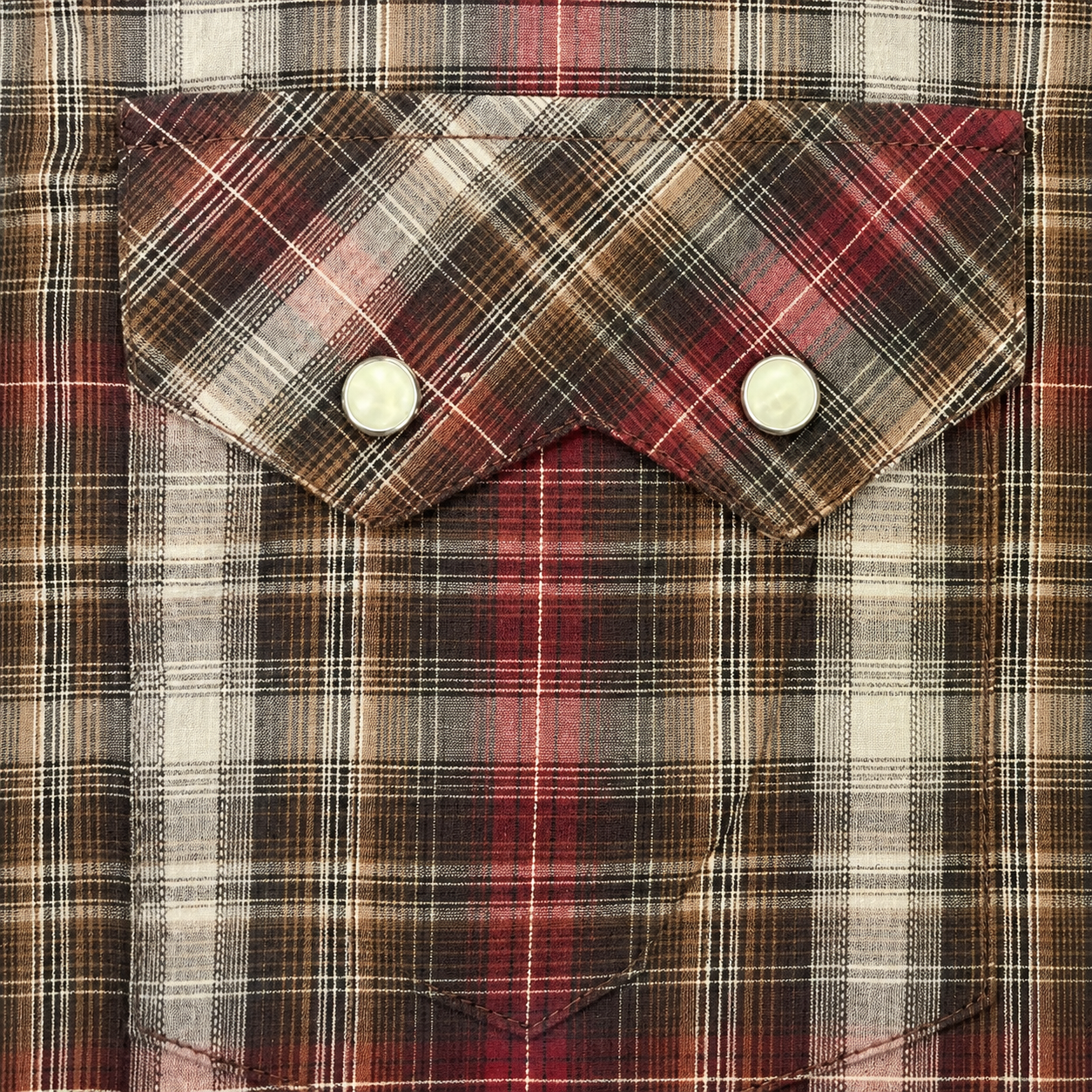 Cowboy Legend Men's Vintage Red & Brown Plaid Pearl Snap Western Shirt