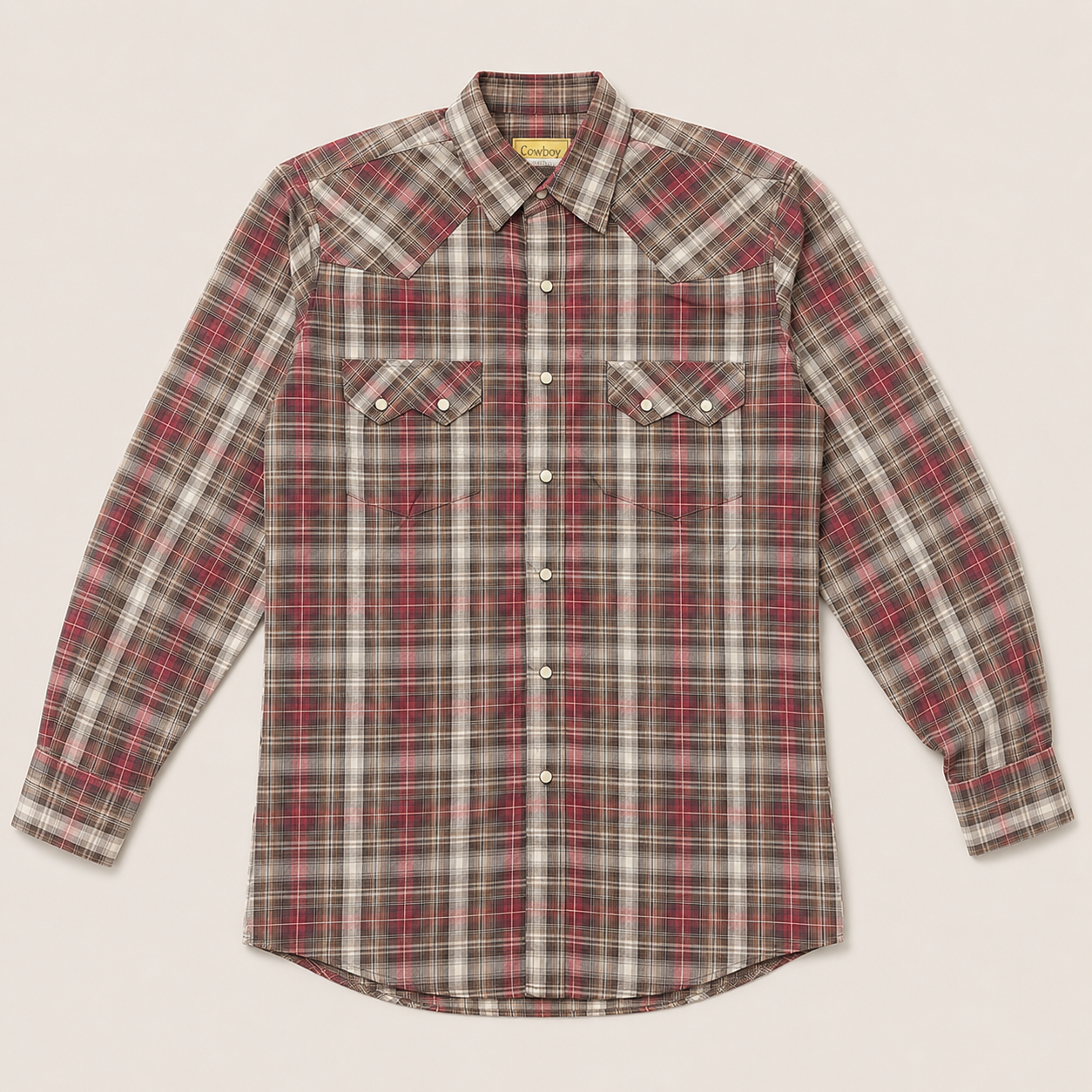 Cowboy Legend Men's Vintage Red & Brown Plaid Pearl Snap Western Shirt