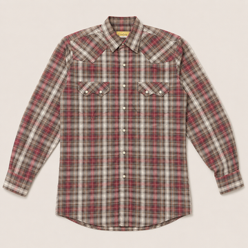 Cowboy Legend Men's Vintage Red & Brown Plaid Pearl Snap Western Shirt