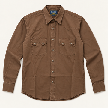 Men’s Classic Camel Brown Long Sleeve Western Snap Shirt