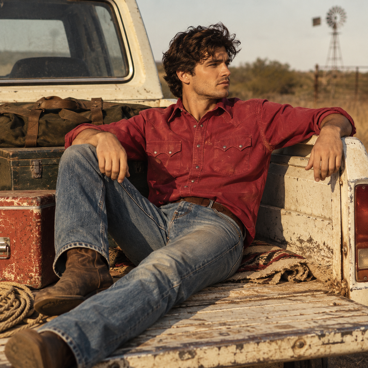 Men’s Classic Red Tonal Print Long Sleeve Cowboy Western Snap Shirt