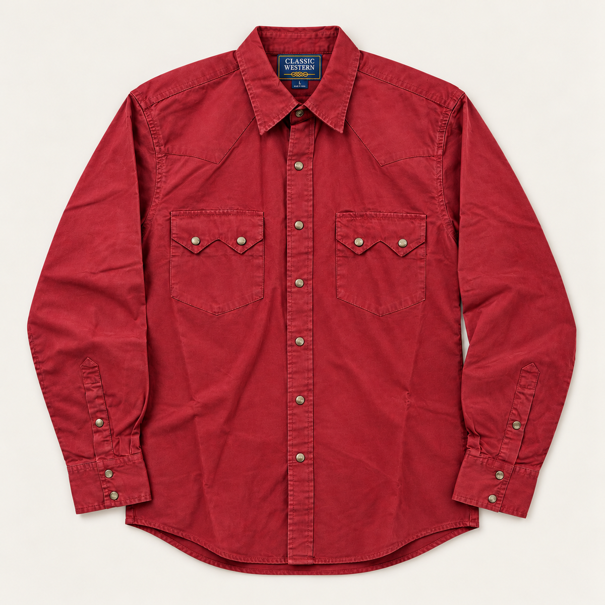 Men’s Classic Red Tonal Print Long Sleeve Cowboy Western Snap Shirt