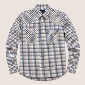 Men's Cream & Navy Plaid Long Sleeve Cowboy Western Snap Shirt