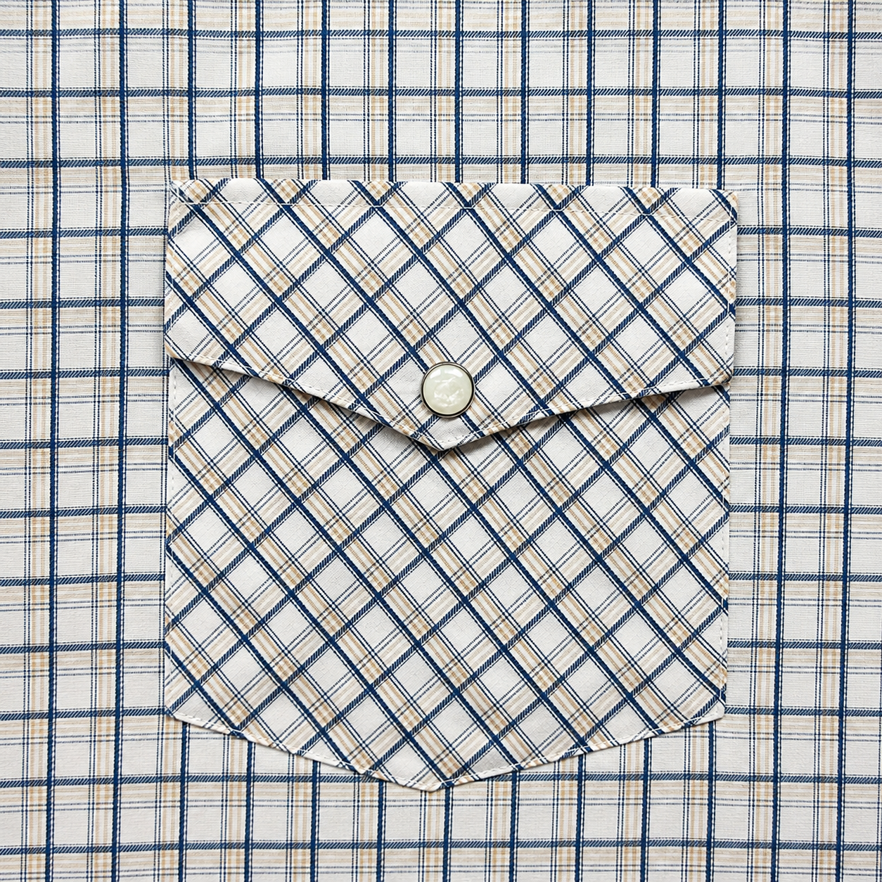 Men's Cream & Navy Plaid Long Sleeve Cowboy Western Snap Shirt