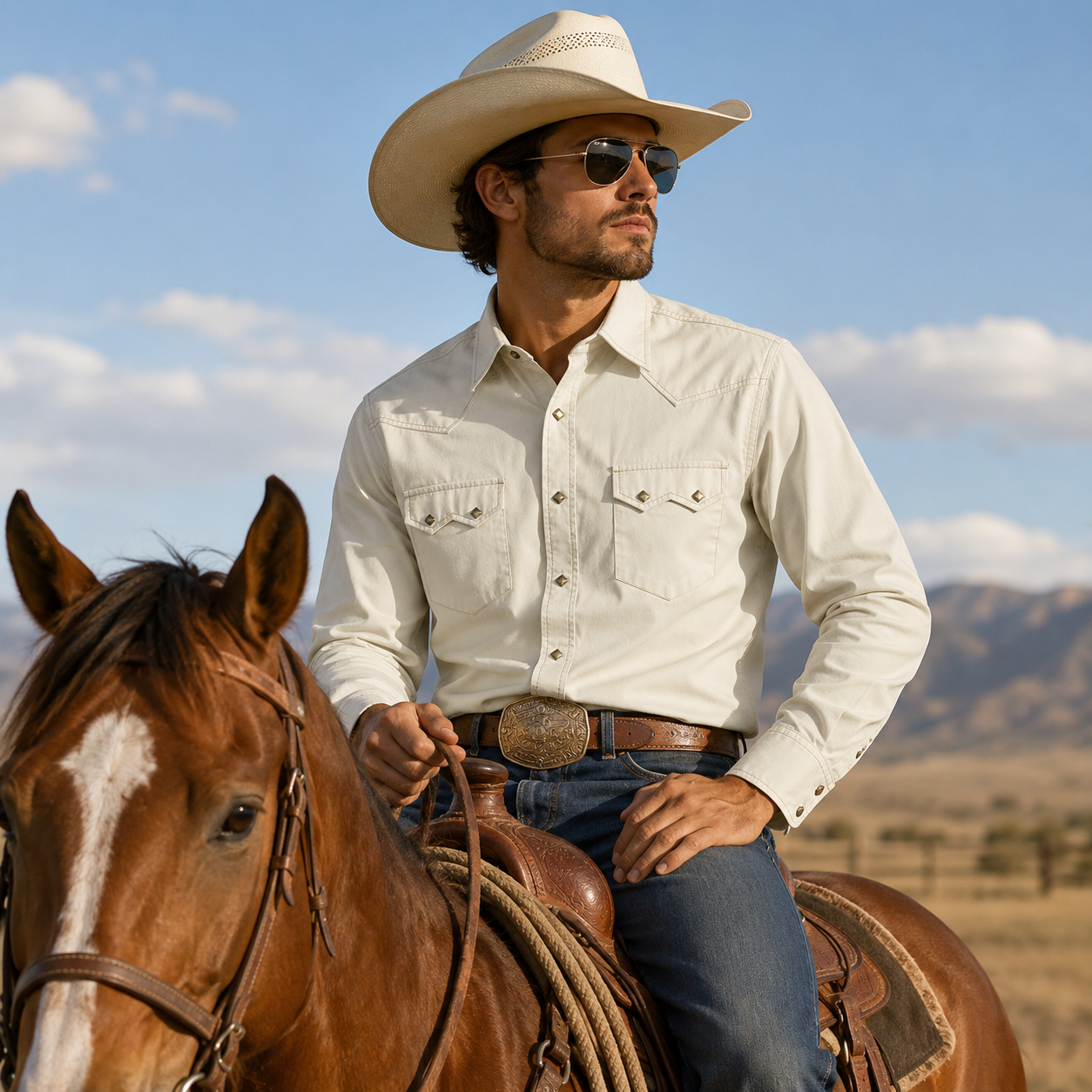 Classic Western Men's Classic Ecru Western Snap Shirt