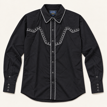 Men’s Classic Black Geometric Embroidered Western Snap Shirt