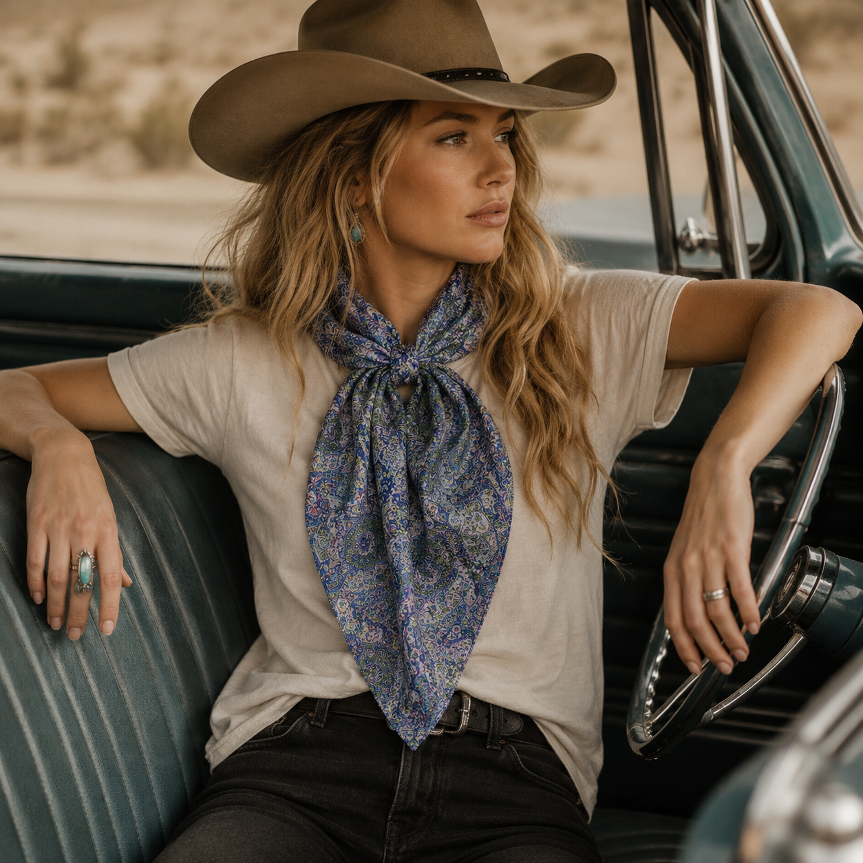 Women’s Blue Paisley Silk Wildrag Scarf