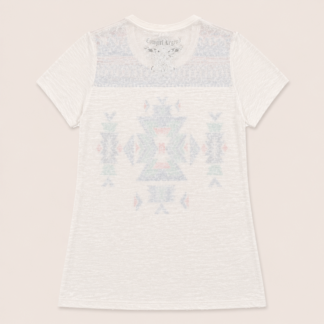 Ladie's Ivory Aztec Burnout Tee