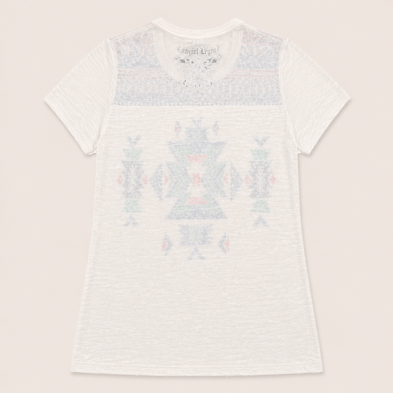 Ladie's Ivory Aztec Burnout Tee