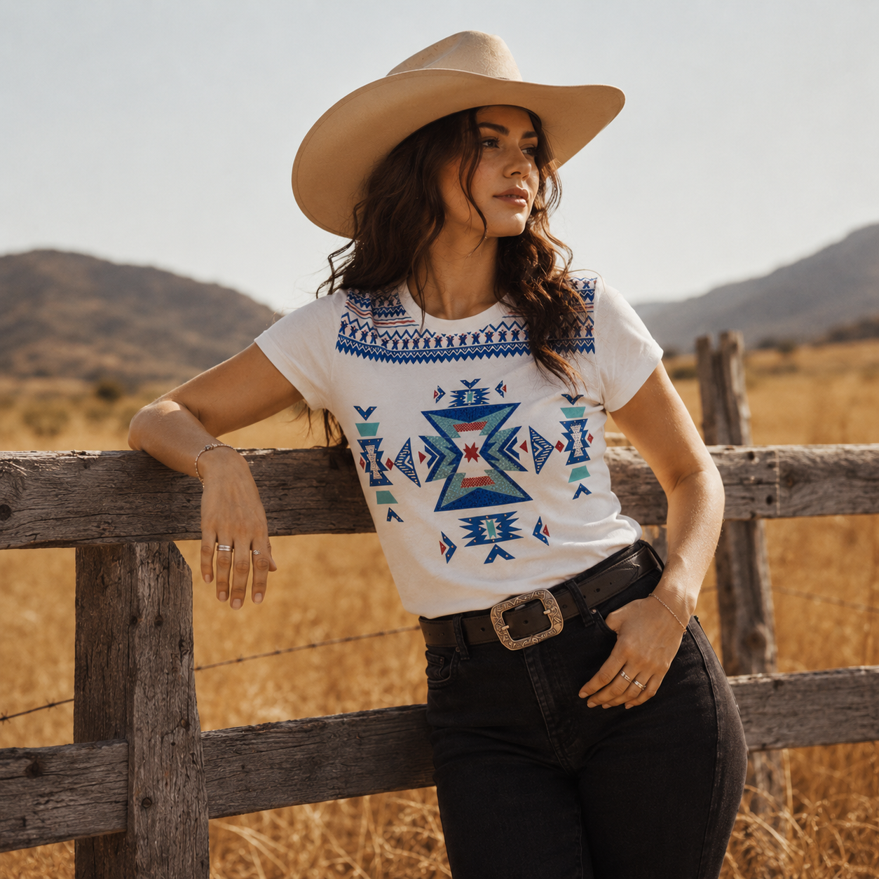 Ladie's Ivory Aztec Burnout Tee
