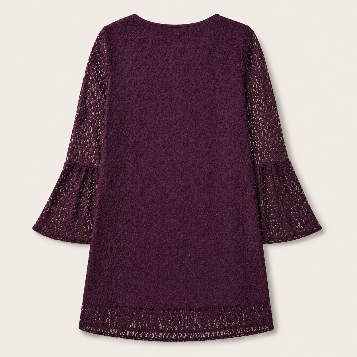 Ladies Wine Vintage Lace Bell Sleeve Tunic Top